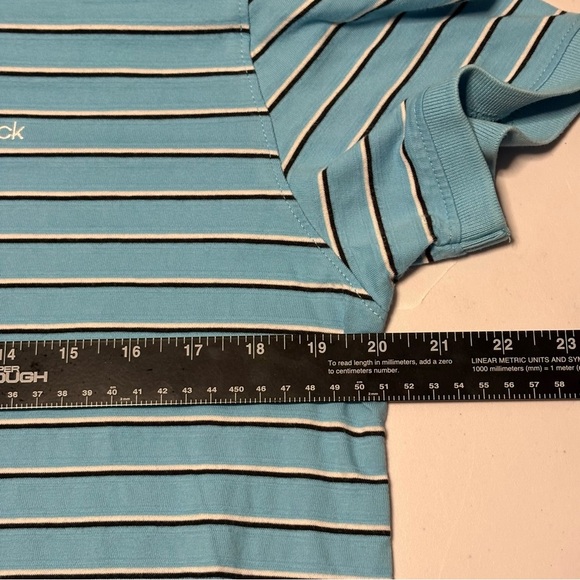 Calvin Klein Men’s Aqua and White Striped Polo Shirt - Picture 7 of 10